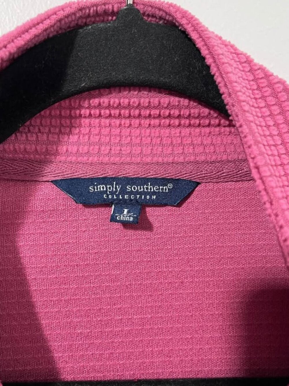 Simply Southern Pink Textured Grid Fleece 1/4 Zip Mock Neck Pullover [size L] - Picture 5 of 11